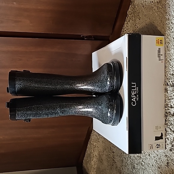 Capelli of New York Solid Glitter Sporty Ladies Black Rain Boots - Picture 4 of 4